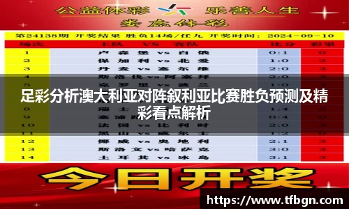 足彩分析澳大利亚对阵叙利亚比赛胜负预测及精彩看点解析
